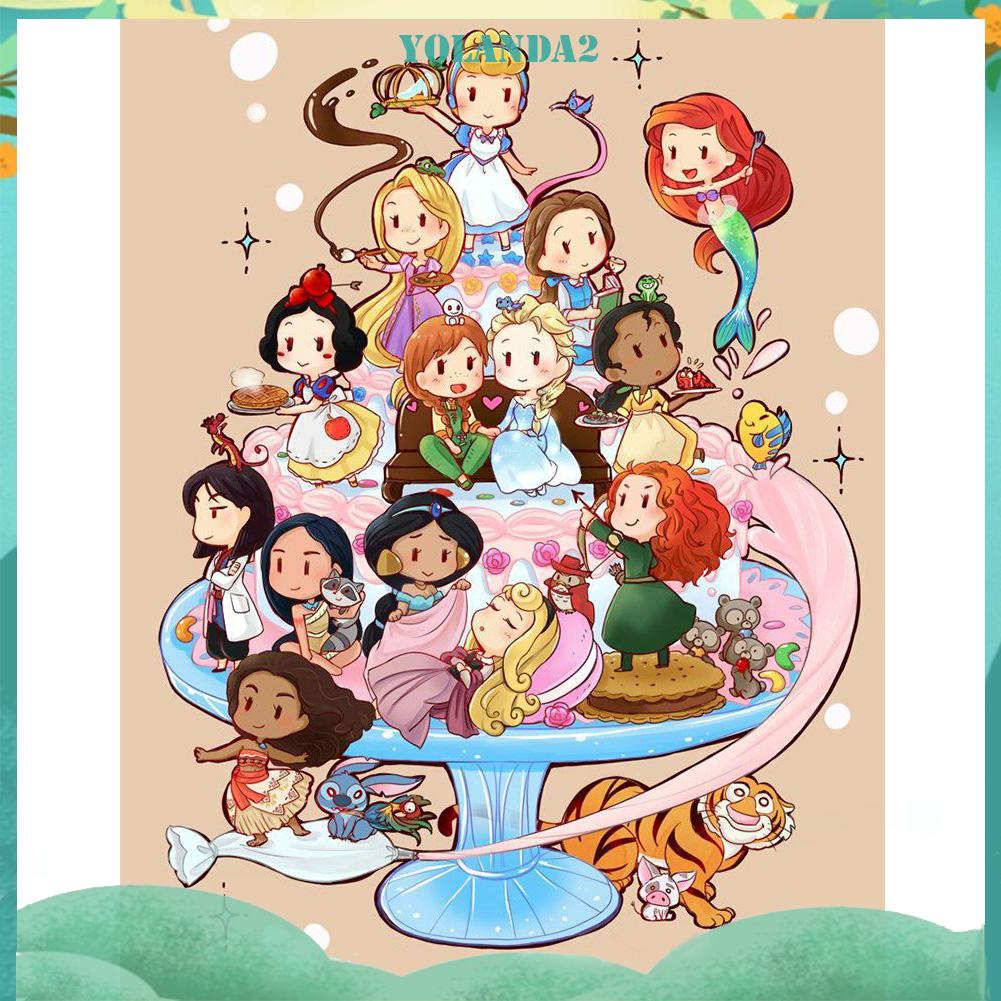 (canvas no printing)  Tranh thêu chữ thập đính đá hình công chúa hoạt hình 11CT