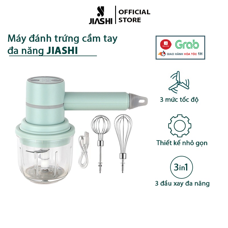 Máy Đánh Trứng Cầm Tay Jiashi 3 trong 1 đa năng pin sạc nghiền thịt tỏi ớt hạt tiêu đánh sữa cafe mini không dây MDT02