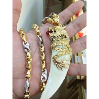 Dây chuyền nam Nhất long quấn quanh dát vàng