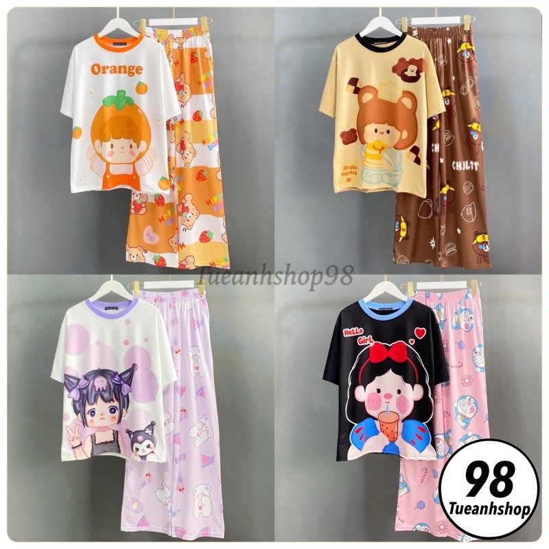 [Mẫu Mới] Set Bộ Quần Dài 3D Hoạt Hình Ống Suông - Bộ Đồ Nữ Quần Dài Ống Rộng Freesize 38-68kg TUEANHSHOP
