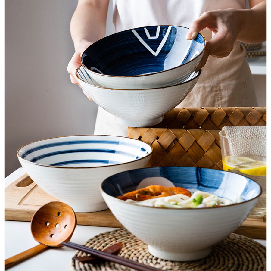 Bát ăn mì, bát tô phong cách Nhật Bản dung tích 900ml họa tiết kí hiệu đốm tròn