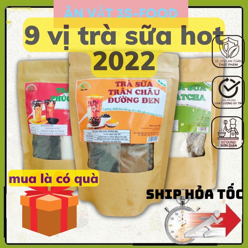 SET NGUYÊN LIỆU PHA TRÀ SỮA 9 VỊ: PHÚC LONG, THÁI XANH, THÁI ĐỎ, MATCHA, Ô LONG, KHOAI MÔN, SOCOLA, CHÂN CHÂU ĐƯỜNG ĐEN