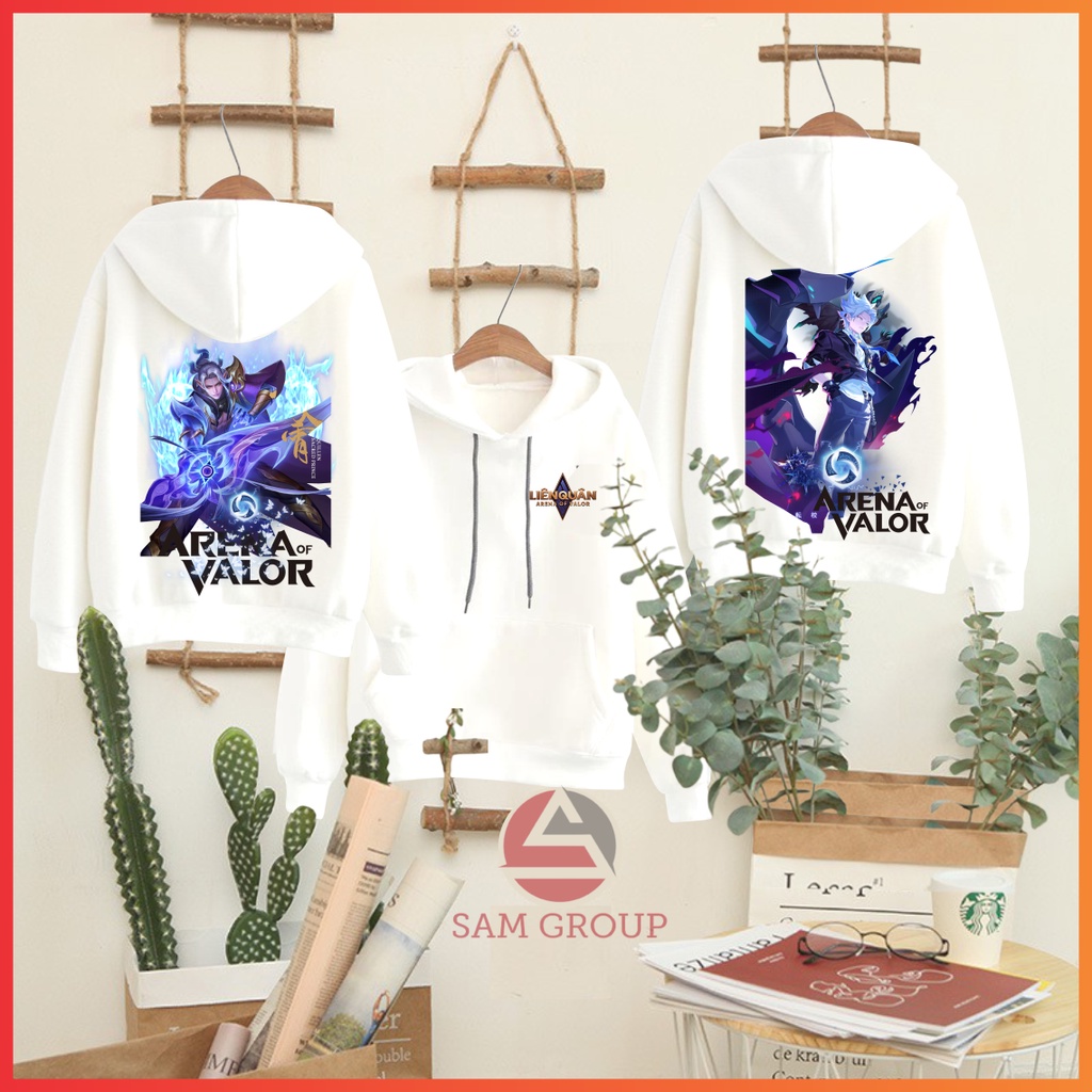 Áo khoác hoodie Liên Quân Mobile có mũ chất nỉ bông màu trắng cực đẹp cho bé