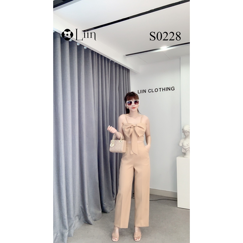 Set Áo phối Nơ kết hợp quần dáng suông màu Be phong cách trẻ trung, năng động Liin Clothing S0228