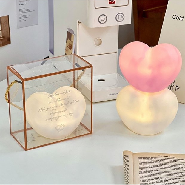 Mới Đèn Ngủ LED Hình Trái Tim Màu Hồng Và Vàng Dễ Thương Dùng Trang Trí Phòng Ngủ