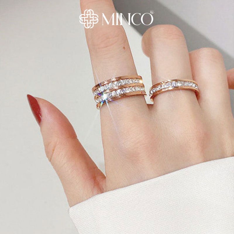 Nhẫn nữ đính đá Minco Accessories viền gắn hàng đá lấp lánh thời trang phụ kiện thời trang Hàn Quốc NT67
