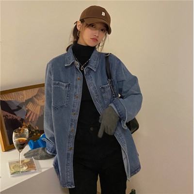 Áo Sơ Mi Denim Tay Dài Form Rộng Cá Tính Cho Nữ