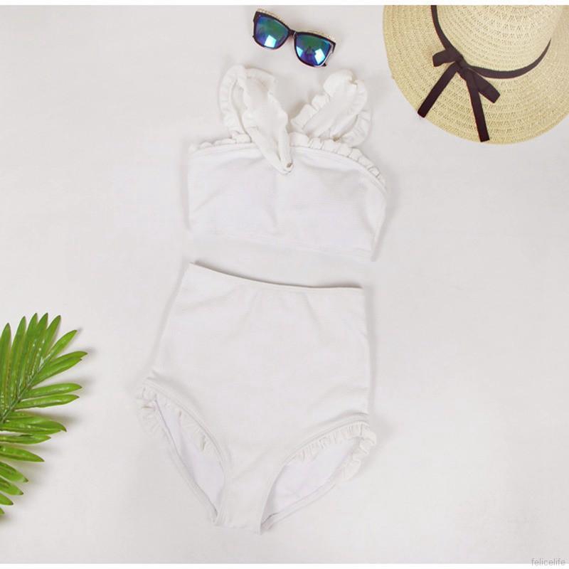 Set bikini màu trơn viền bèo thời trang cho nữ
