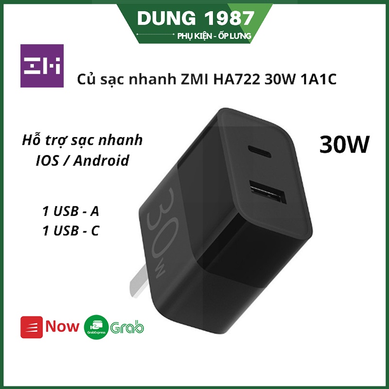 Củ sạc nhanh ZMI HA722 30W 1A1C (Đen) PD cổng C.