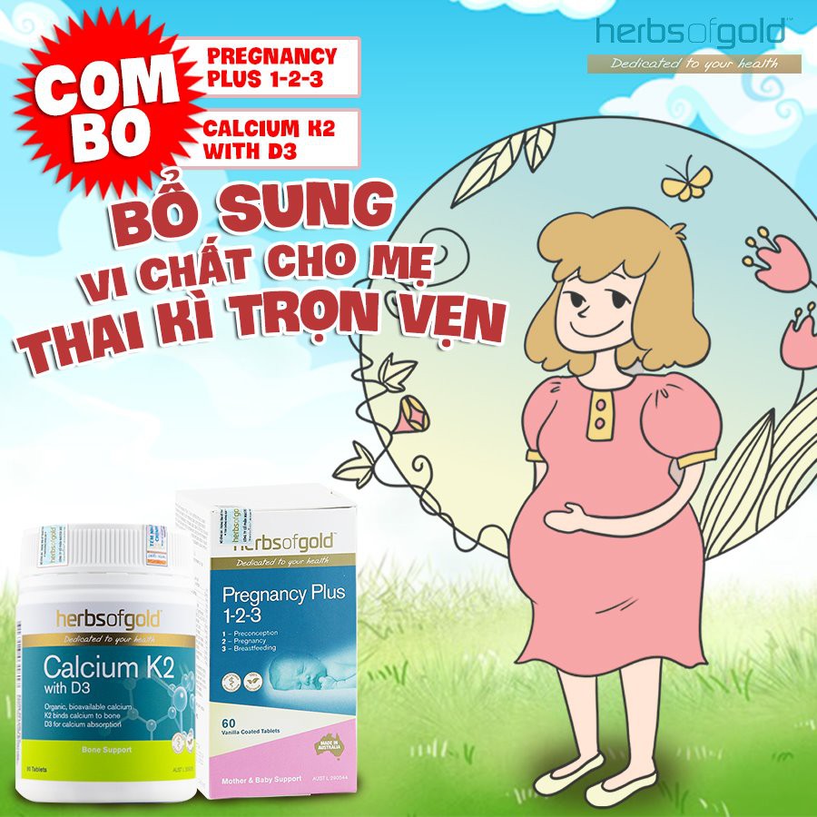 [CHÍNH HÃNG NHÂP KHẨU] Herbs Of Gold Calcium K2 With D3 - Viên Uống Bổ Sung Canxi