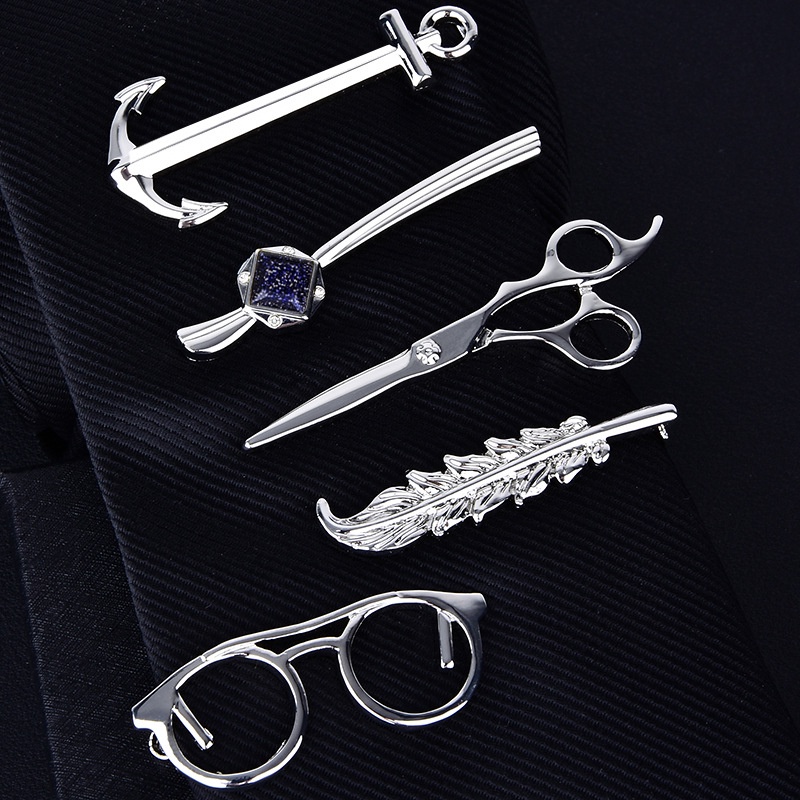 Kẹp Cà Vạt Bằng Đồng Màu Vàng / Bạc Họa Tiết Hình Học Đính Kim Cương Sang Trọng