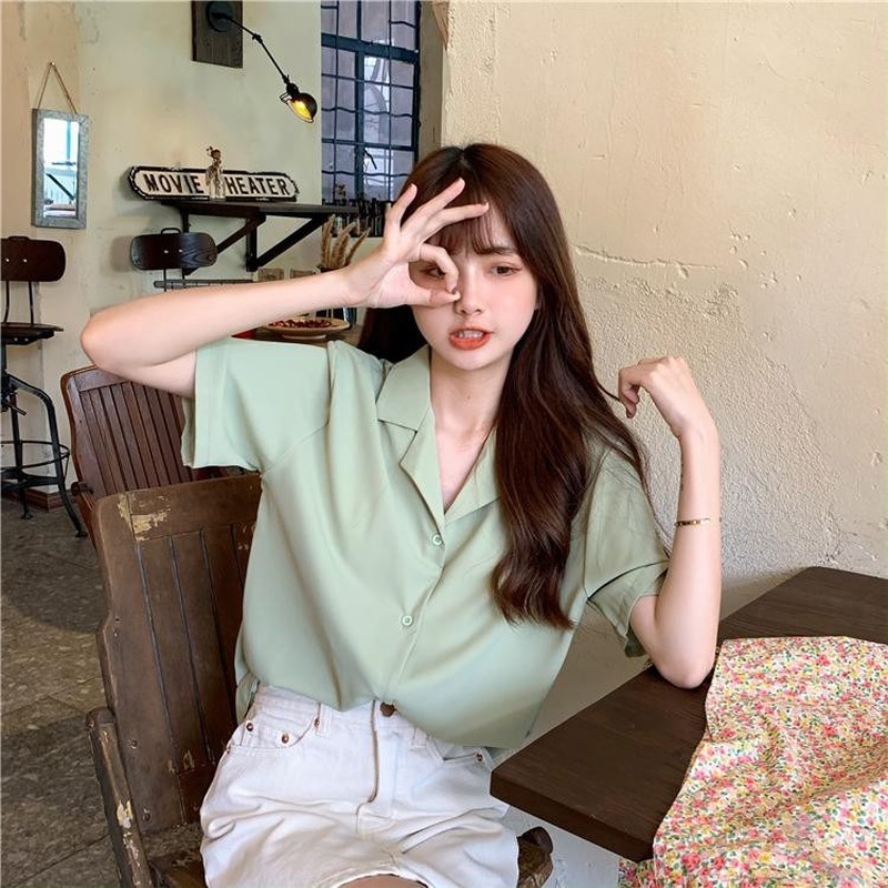 Áo sơ mi GENAISHA ngắn tay màu trơn phong cách thời trang nữ tính