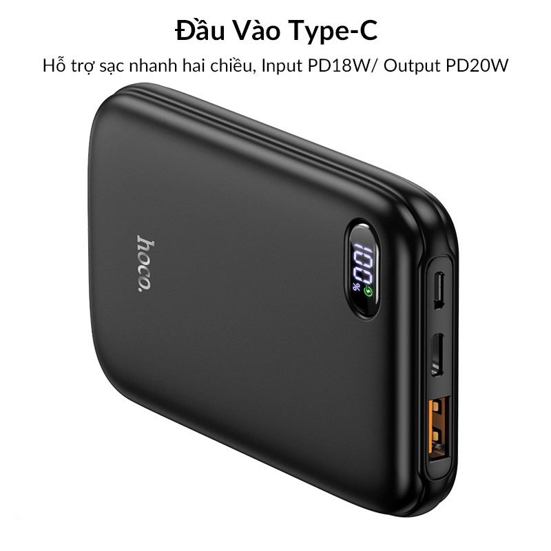 Sạc Dự Phòng Mini 10000mAh Sạc Nhanh PD 20W + QC 3.0 HOCO Q2 Đèn Led Báo Pin  Cho iPhone Samsung Xiaomi Oppo Njoyshop