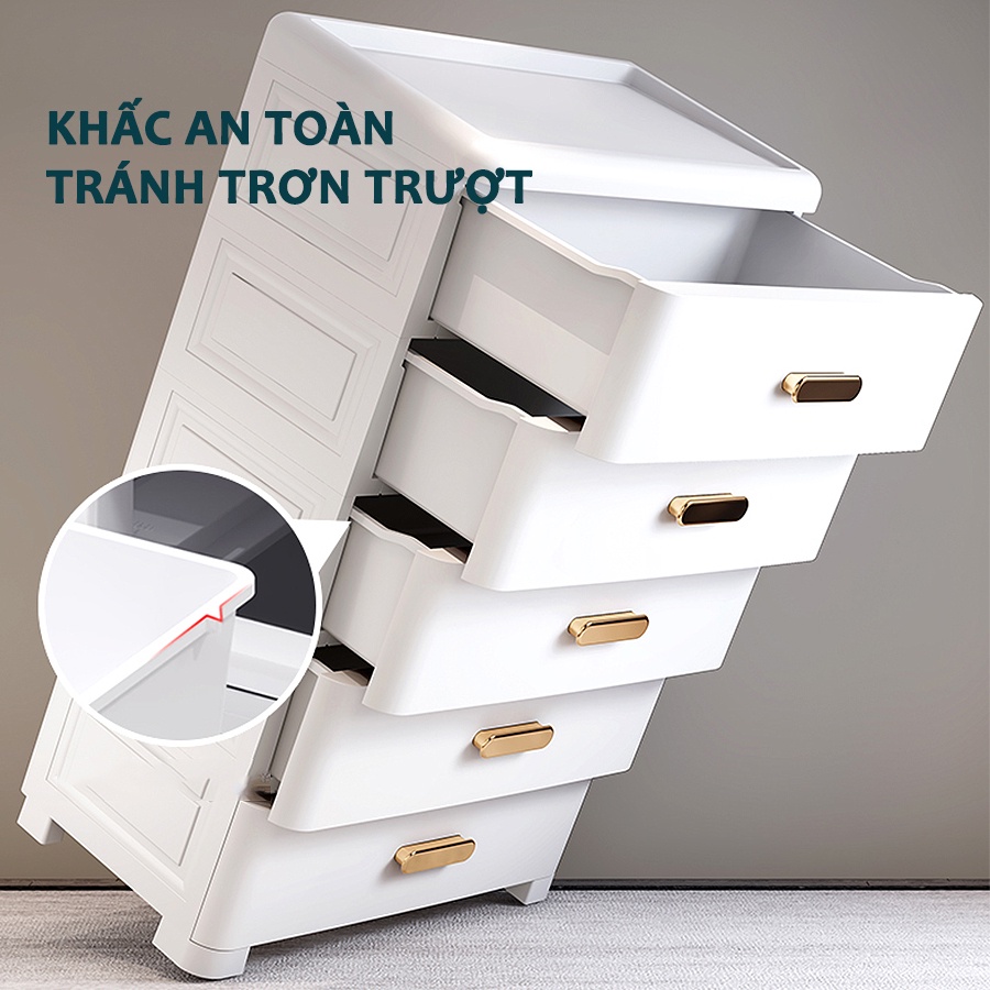 Tủ Nhựa Đựng Quần Áo, Tủ Nhựa Nhiều Ngăn Tay Kéo Mạ Vàng Sang Trọng TUN-020