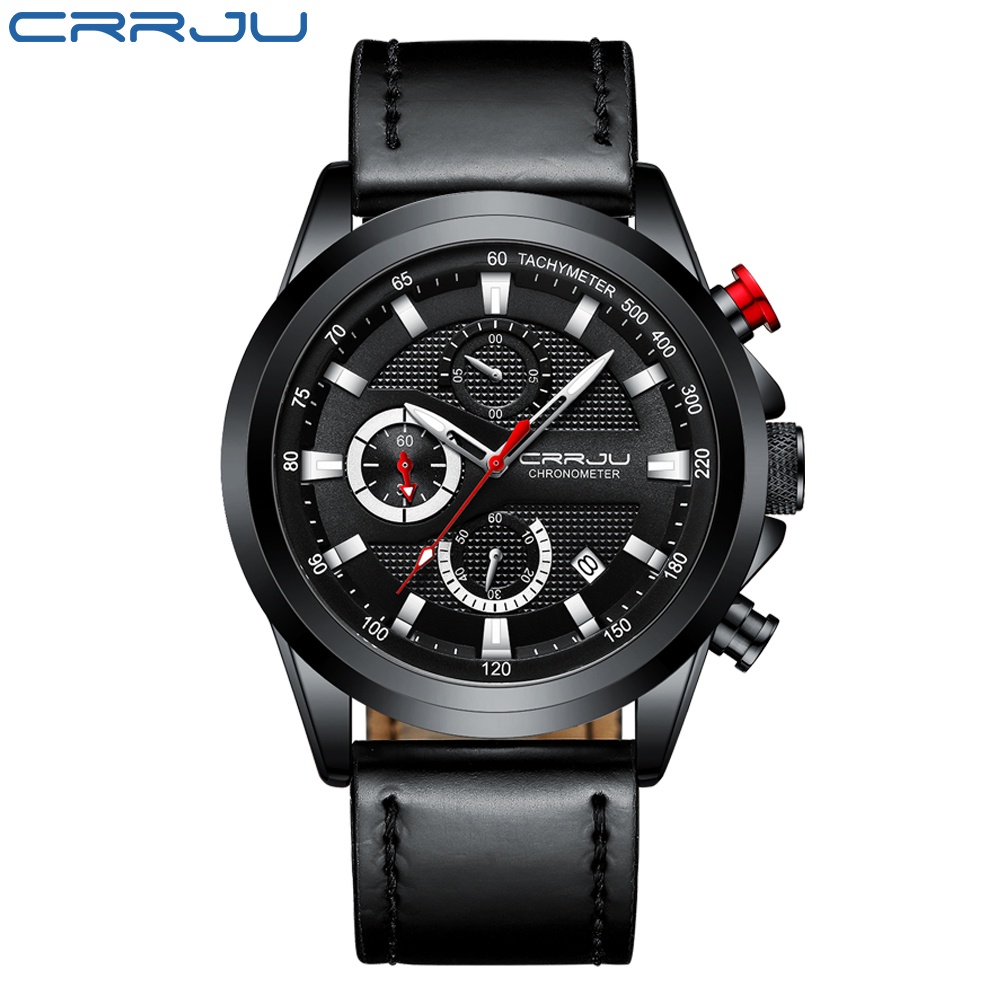 CRRJU Nam Đồng hồ Thời trang Doanh nhân Da quân sự Quartz Chống thấm nước 2282X