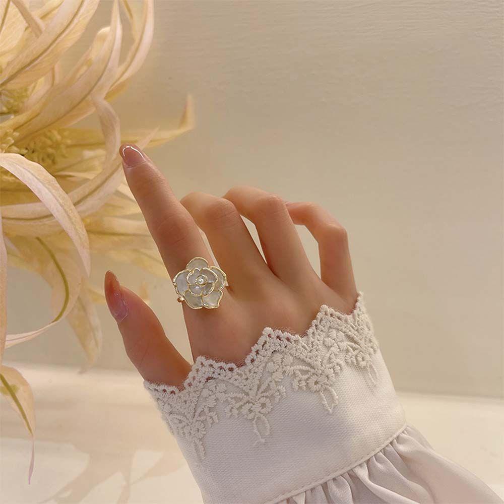 Nhẫn Cưới Hình Hoa Trà Phong Cách Retro Thanh Lịch|Nhẫn Hở Hợp Kim Thiết Kế Độc Đáo Thời Trang Cho Nữ