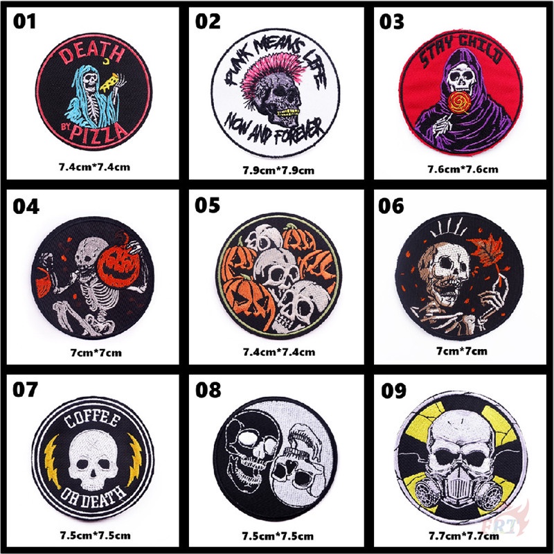 ☸ Nghệ Thuật Đầu Lâu Punk - Miếng Dán Sắt Cho Trẻ Em ☸ 1 Sticker Ủi Thêu Hình Kẹo Mút Bí Ngô Pizza