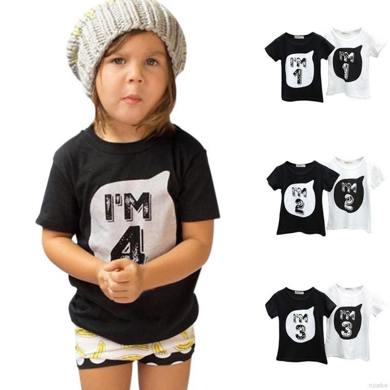 ruiaike  Baby T-shirt Kids Letter Birthday Age Printed Cotton Summer Shirt Tee Clothes