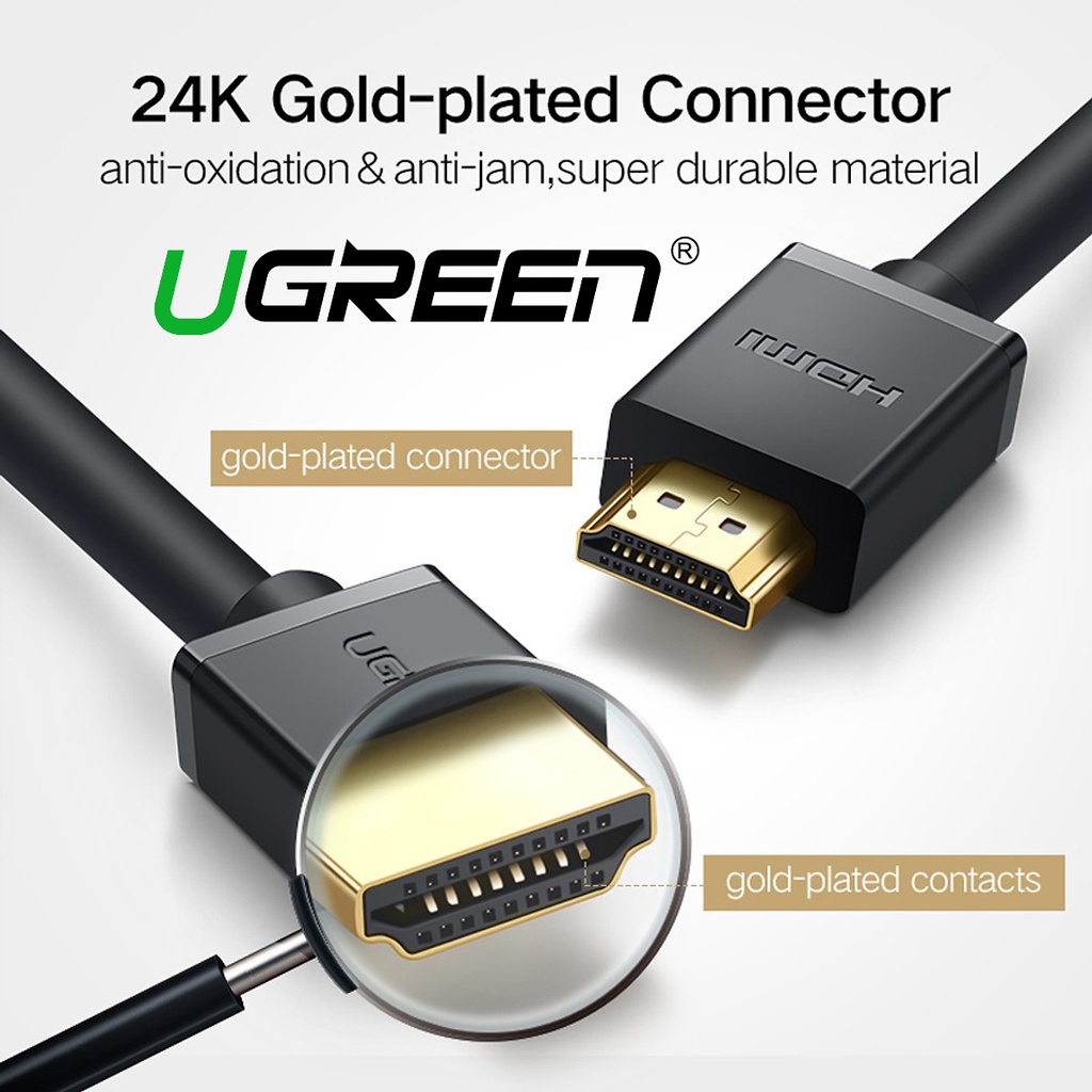 Cáp HDMI Ugreen dài 2M, 10M, 15M cao cấp hỗ trợ HDMI, 2K, 4K - HDMI chính hãng Ugreen