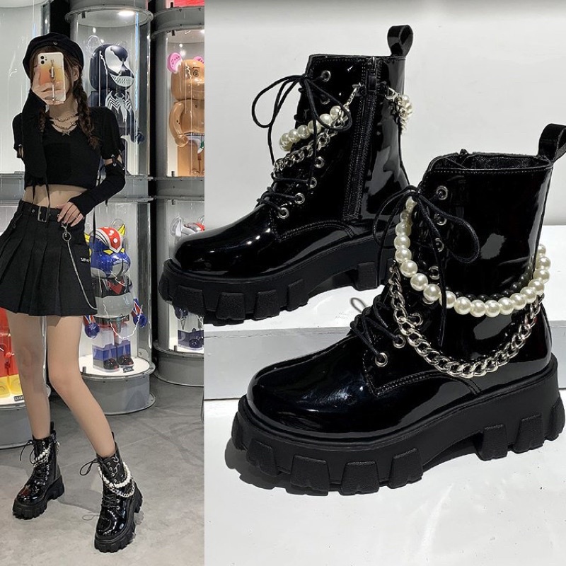 SẴN LẺ SIZE, IB SHOP  _ Giày Martin , giày boots đế cao 2 màu phong cách Hàn l