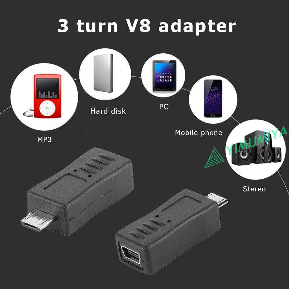 Bộ 2 Đầu Chuyển Đổi Mini Usb 5pin Female Sang Micro Usb Male T Shape 3 To V8