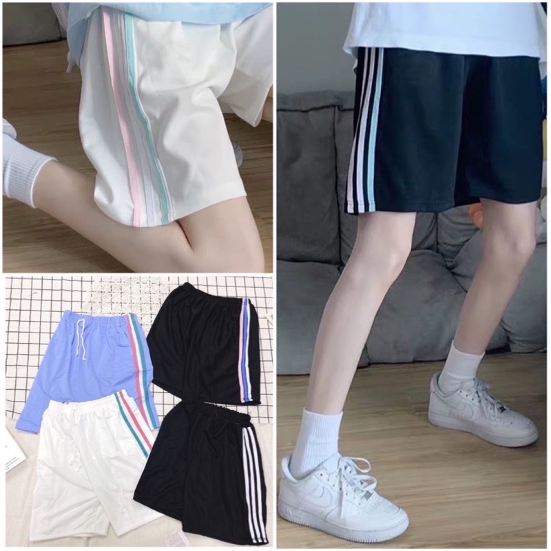 Quần Short 3 Sọc Màu UnisexQuần Đùi Thể Thao Basic Form Rộng- Sooc Thun Nam Nữ Ulzzang