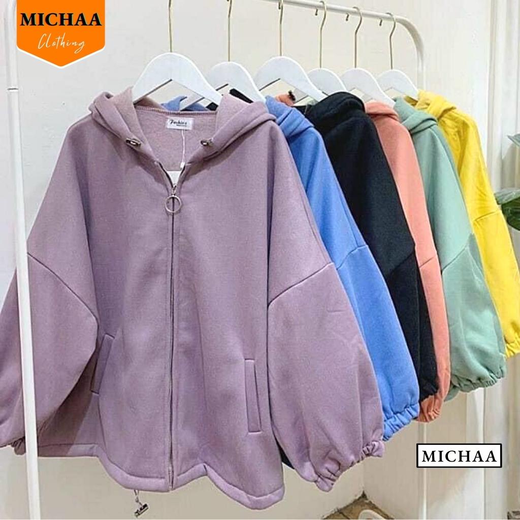 Áo Khoác Nỉ Trơn Dây Kéo Zip Tròn Unisex Cho Nam Và Nữ Ulzzang - MICHAA