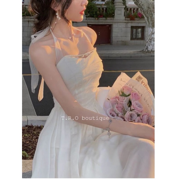 Váy maxi dây cổ yếm voan xòe tiểu thư ulzzang Hàn Quốc - Ảnh thật Yena Closet