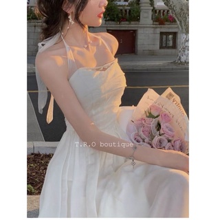 Váy maxi dây cổ yếm voan xòe tiểu thư ulzzang Hàn Quốc - Ảnh thật Yena Closet