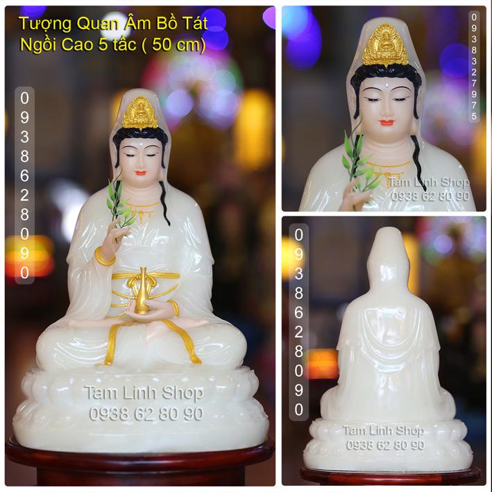 Tượng Quan Âm Bồ Tát cao 50 cm bằng đá Poly Siêu Đẹp