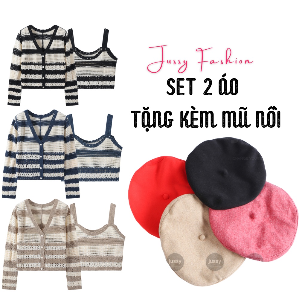 Set áo len lưới Juss Official Chất Lưới Đan Chắc Chắn Gồm áo khoác và áo 2 dây bên trong siêu xinh