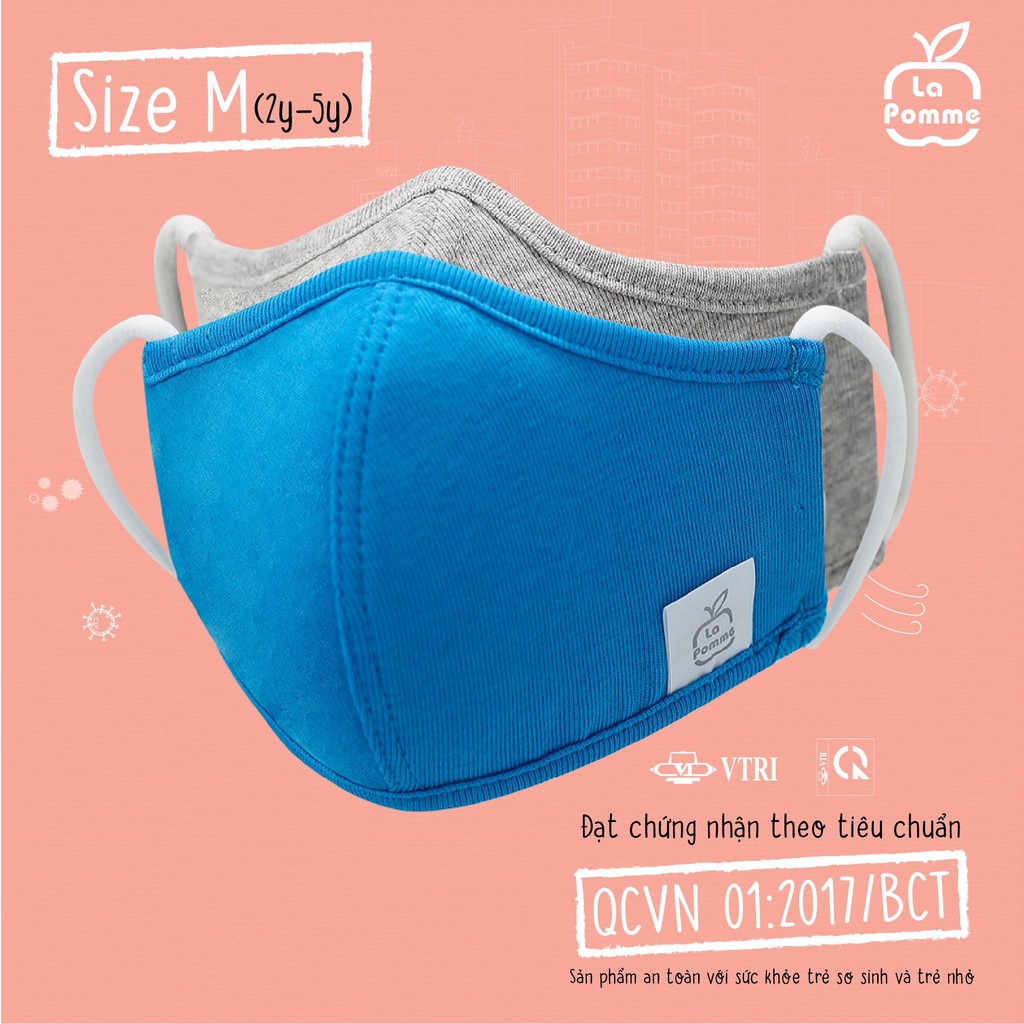Set 2 chiếc khẩu trang La Pomme sợi tre cao cấp mềm mịn thấm hút tốt 4 lớp cho bé trai bé gái 2-5Y