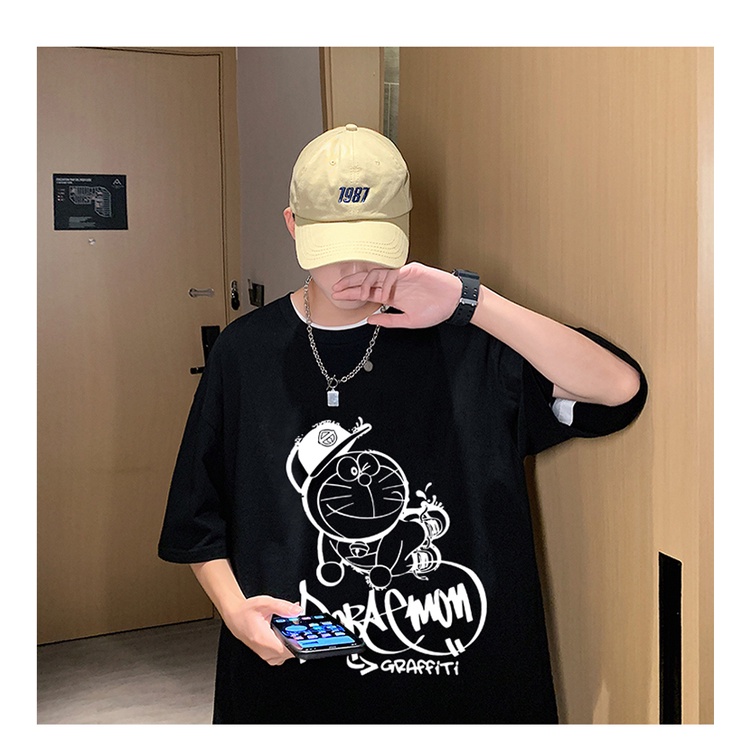 Áo Thun Tay Ngắn Cổ Tròn Dáng Rộng In Hình Doraemon Thời Trang Cho Nam size Lớn 8XL