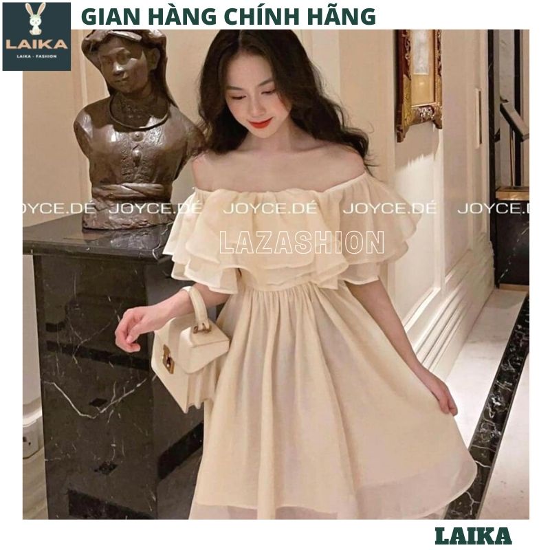 Váy voan tơ 2 lớp trễ vai tay bồng kiểu dáng hàn quốc tiểu thư bánh bèo dễ thương ulzzang -LAIKA