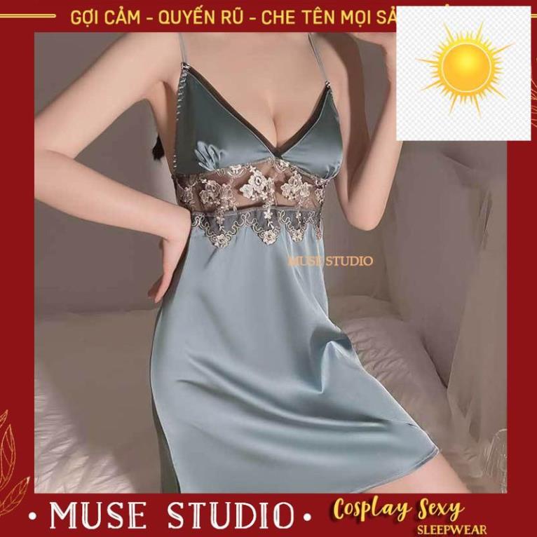 🕵️🕵️ Đồ Ngủ Sexy ❌𝑺𝑨𝑳𝑬 𝑺𝑶̂́𝑪❌ Váy Ngủ Hai Dây Gợi Cảm, Vải Phi Bóng Pha Ren Cao Cấp 🕵️