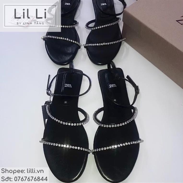 Giày sandal Zara quai mảnh đính đá sang trọng fullbox có size lớn 35-41, Zara leather gem bling sandals HoT
