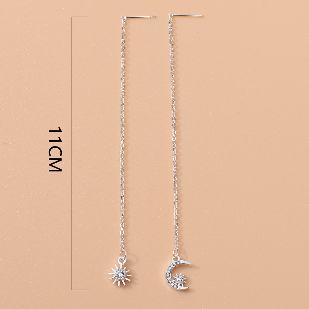 Khuyên Tai Dáng Dài Không Đối Xứng Hình Mặt Trăng/Mặt Trời Đính Đá Zircon Thời Trang Cho Nữ
