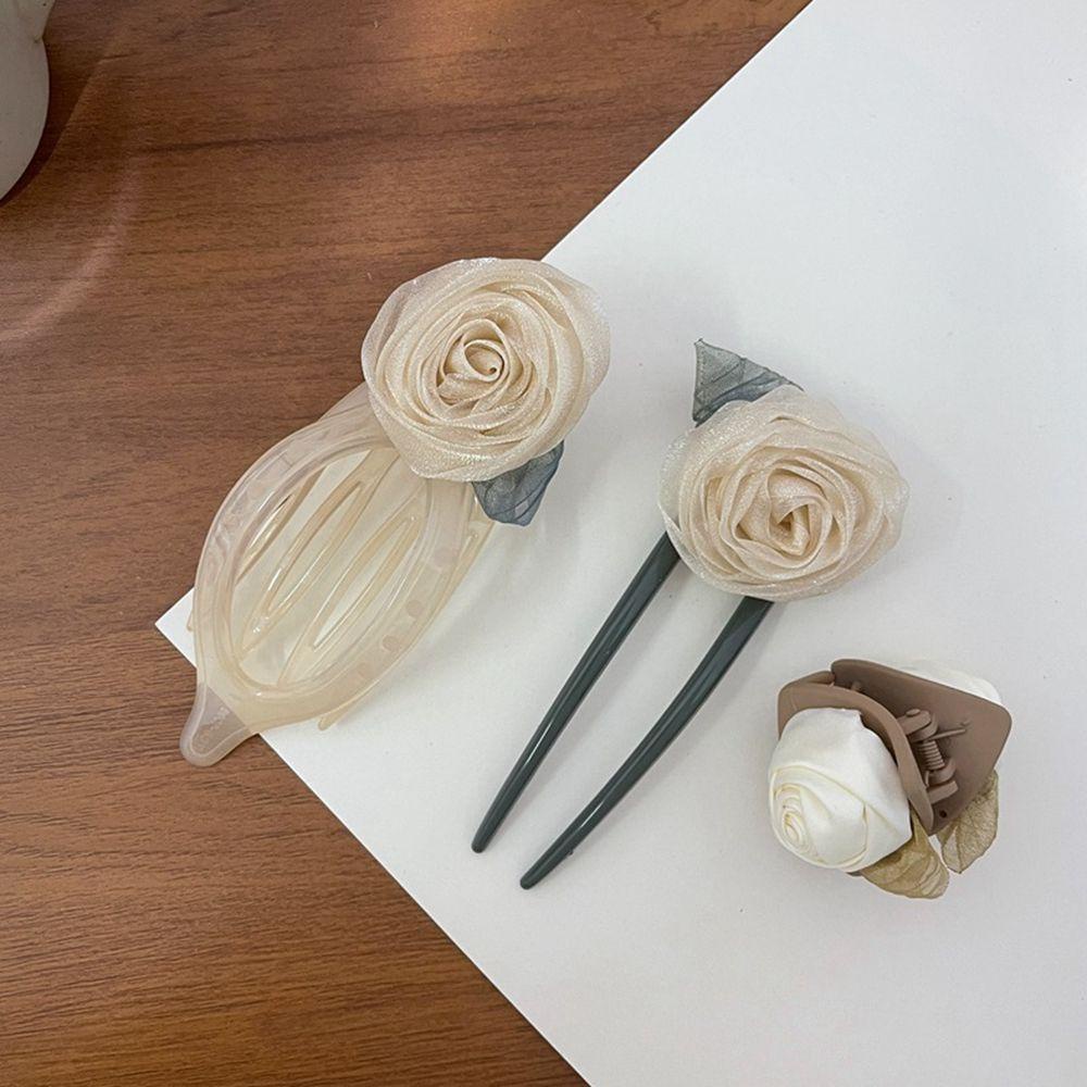 Kẹp Tóc Móng Vuốt Hình Chữ U Lớn Bằng Vải In Hoa Trà Dễ Thương VANES1 Dành Cho Bạn Nữ