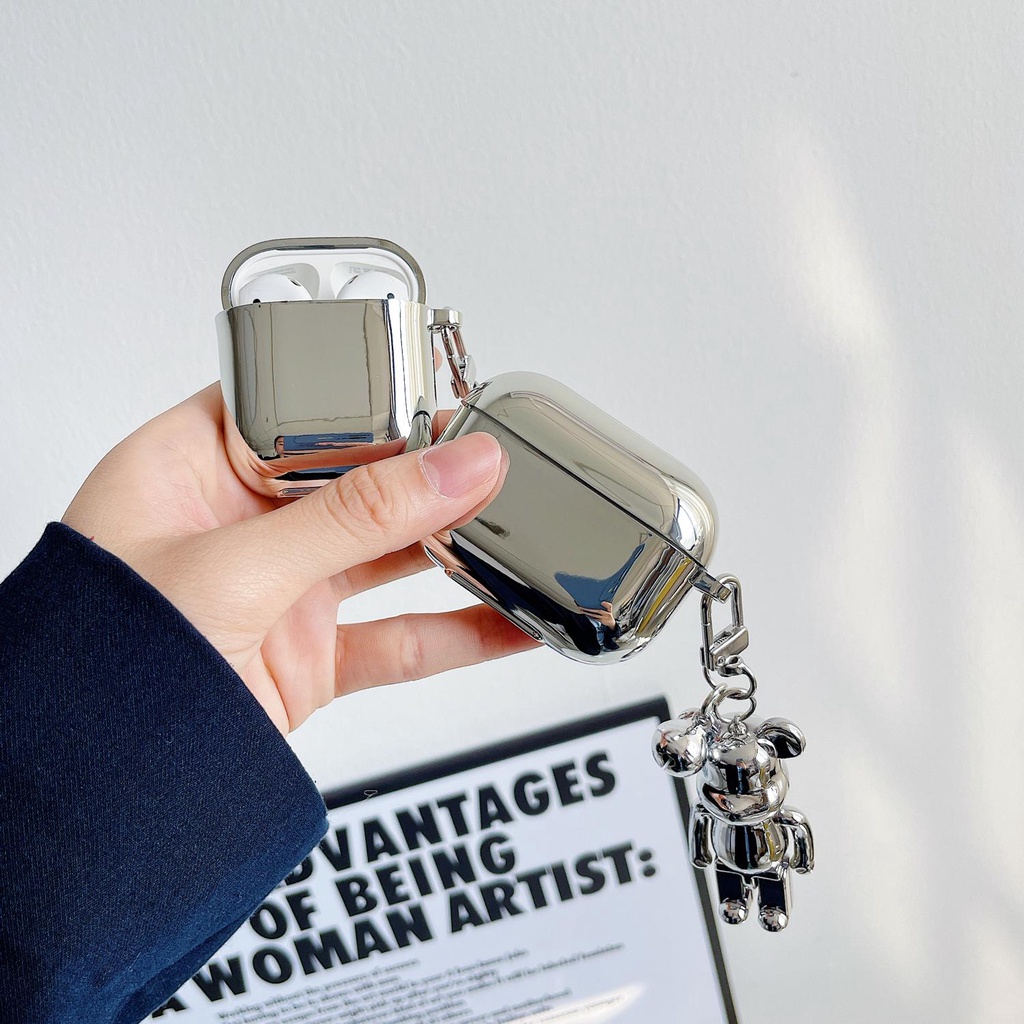 Vỏ bảo vệ hộp sạc tai nghe airpods 1/2 3 pro mạ điện chống sốc chống thấm nước họa tiết chú gấu dễ thương