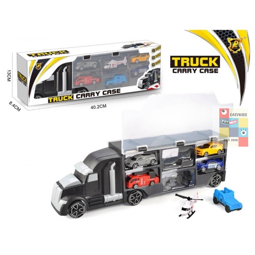 Đồ chơi xe container vận chuyển xe ô tô và trực thăng  EASYKIDS giúp bé phát triển tư duy