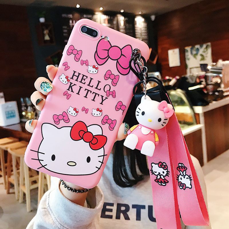 HELLOKITTY Ốp Lưng Hello Kitty Có Dây Đeo Cho Oppo Reno Z A77 A71 A59 F1S A39 A57 A37 Neo 9 A5S Ax7 A12 A3S Ax5 A12E A3 R17 R15