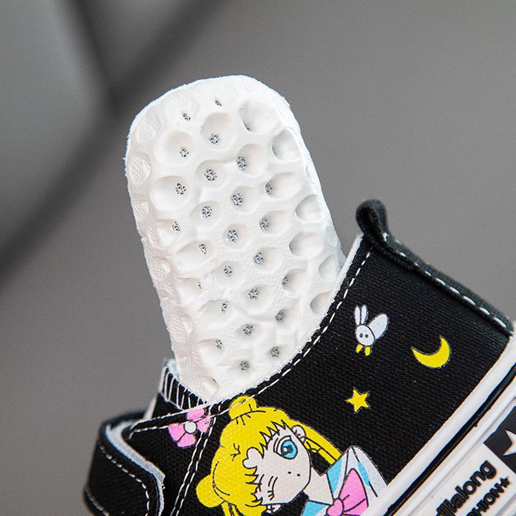 Giày Vải Canvas Cổ Cao In Họa Tiết Thủy Thủ Mặt Trăng Dễ Thương Thời Trang Cho Bé Gái 26-36