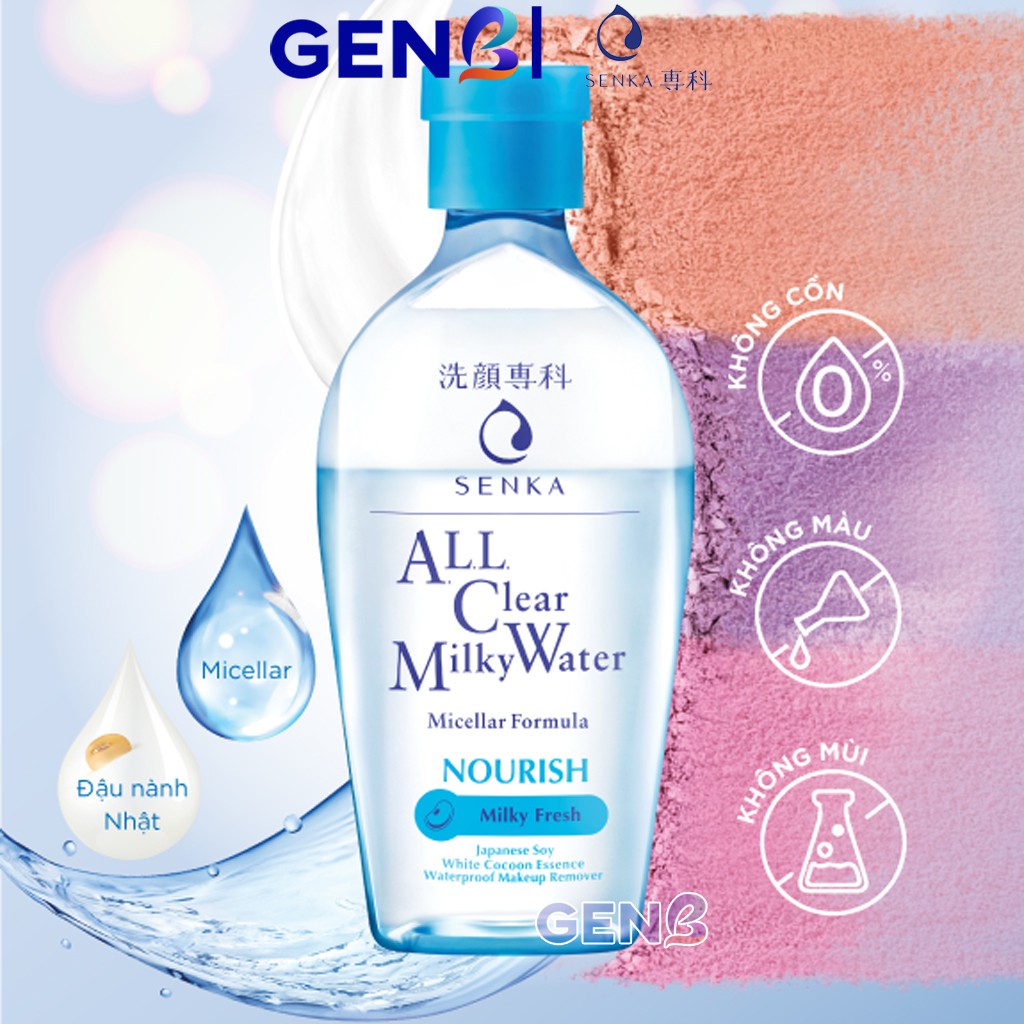 [HÀNG MỚI VỀ]Nước Sữa Tẩy Trang SENKA 230ml KHÔNG CỒN ALL CLEAN MILKY WATER - Tẩy Trang Điểm Da Nhờn Mụn - Mỹ phẩm GENB