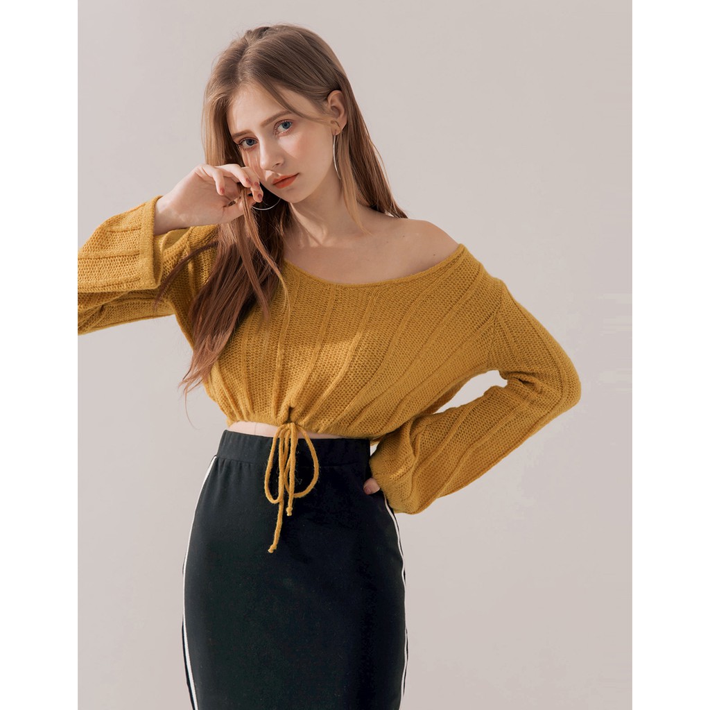 Áo len dệt gân tay loe dây rút eo nữ Air Space 2030112001 | BigBuy360 - bigbuy360.vn