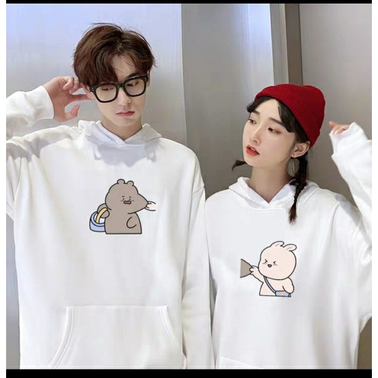 Áo hoodie đôi ( giá bán 2 cái ) gấu véo má, chất nỉ bông mịn , dày 105