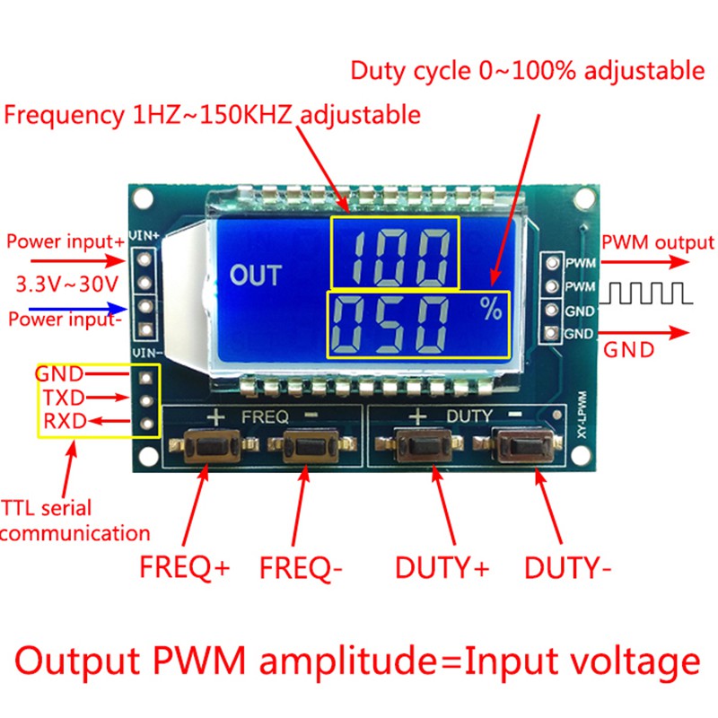 Mô-đun mạch PWM 3.3V-30V 1Hz-150Khz tạo tín hiệu xung tần chu kỳ nhiệm vụ có thể điều chỉnh