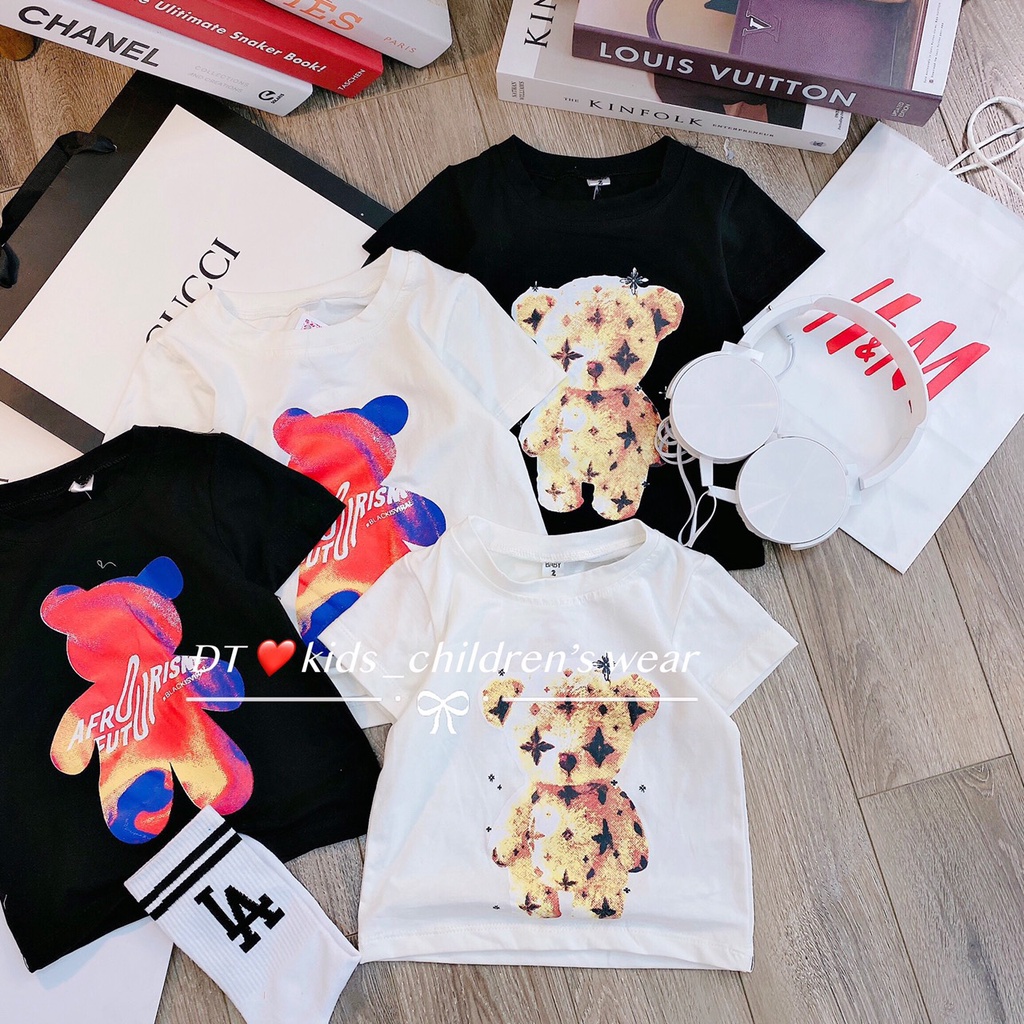 AG10 - Áo cotton cộc tay cho bé trai, bé gái in gấu từ 8-18kg, Richkid123