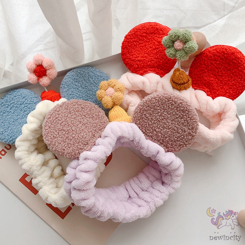 Băng Đô Cài Tóc Đính Hoa Và Tai Cừu Kiểu Hàn Quốc Xinh Xắn Cho Nữ