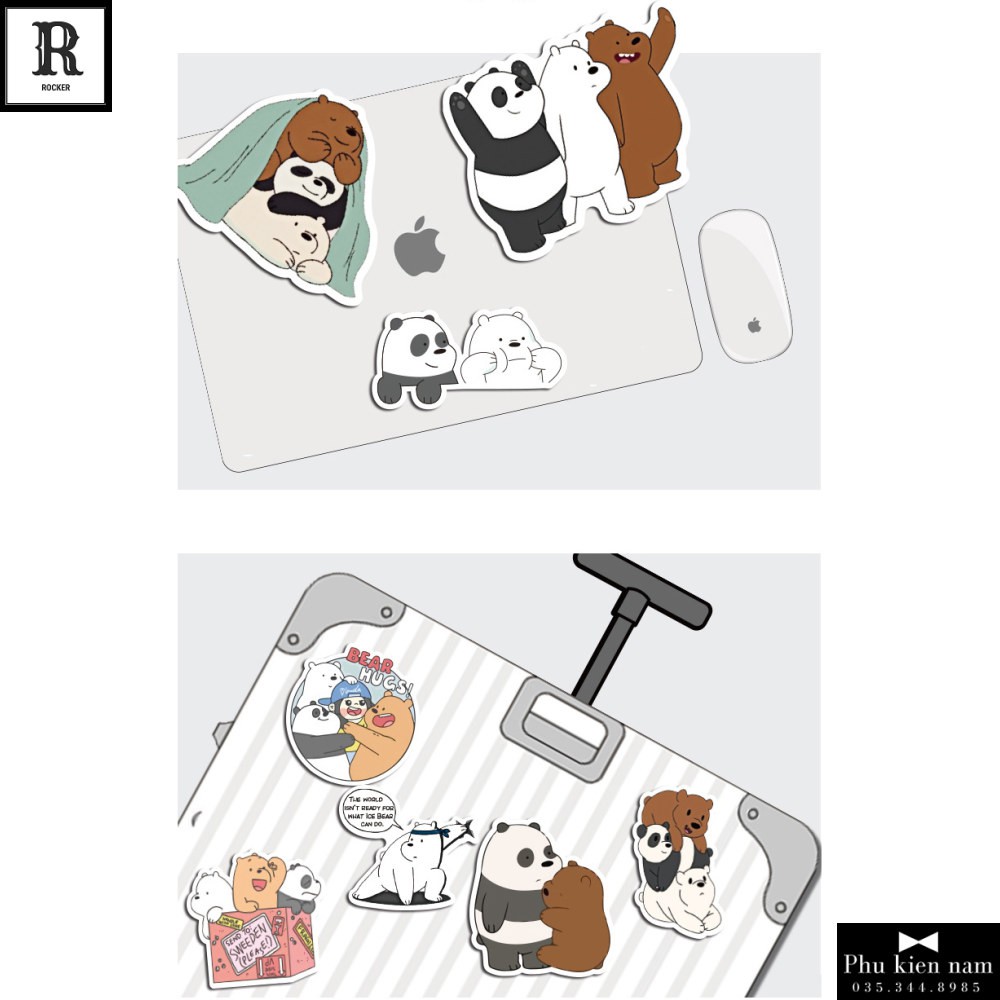 Sticker PVC Gấu 100 Hình ST107 - Stickers Chống nước Dán Mũ bảo hiểm Vali Laptop Điện thoại Dán xe