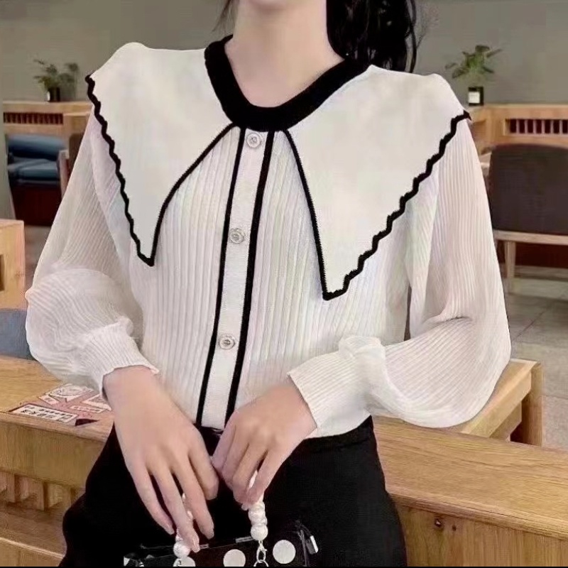 Áo cardigan ZHELIHANGFEI len tay dài cổ búp bê dáng ngắn thanh lịch thời trang dành cho nữ